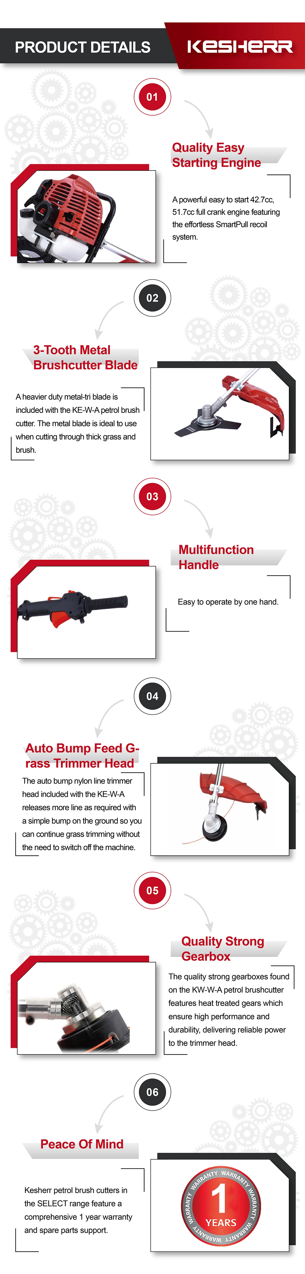 Garden Machinery 2 Stroke 42.7cc Brush Cutter with Wheels